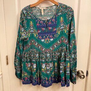 Matilda Jane Evergreen Floral Print Baby Doll Rayon Blouse Top Tunic size M